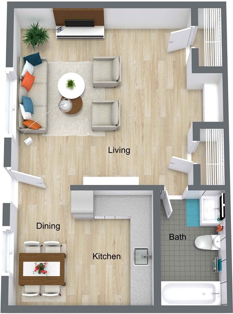 3D Lake Studio Model floor plan Golden Shores of Jacksonville Jacksonville, FL, 32211